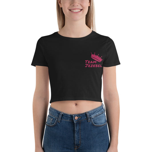 Team Jezebel Women's Crop Tee - Pink Thread Embroidered Feminist Statement with Crown